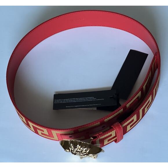 Versace Medusa-Buckle Greca Calf Leather Red/Gold Belt 80 (32) DCU8061 NWT $495 - Picture 5 of 12